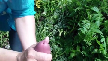 Screenshot Lady Jerking Off Guy Cock In The Bushes - 2