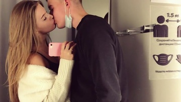 Screenshot A Cute Girl Sucks a Dick and Takes Cum in her Mouth, in a Fitting Room, in a Shopping Center