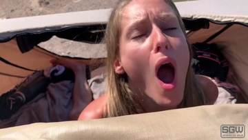 Screenshot Sexy Blonde and Hot Brunette have a Threesome in a Rooftop Tent with Stud