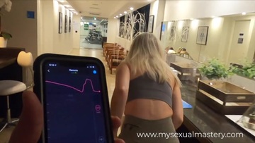 Screenshot Sexy Girl Working out with Remote Control Sex Toy in Public Gym