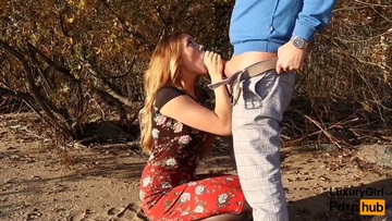 Screenshot Outdoor Blowjob and Cum in Mouth! - Sweet Teen Doing Blowjob on the Beach.