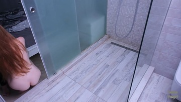 Screenshot Russian sexwife is waiting for her lover in the shower while her husband is at home