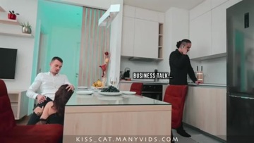 Screenshot ︎We Fucked Boss's Cheated Wife in Threesome Cuckold Husband Talks to Phone when she Swallow Cum