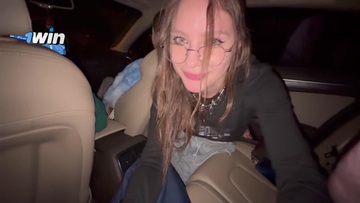Screenshot POV: Fast risky blowjob in car during travelling with friends. cum in mouth