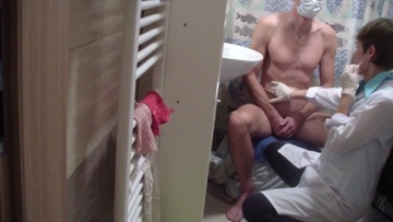 Screenshot young russian doctor´s examination of a man with a sexual problem
