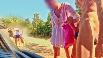 Screenshot HANDJOB IN PUBLIC: I show my hard cock to a group of friends and one of them makes me cum